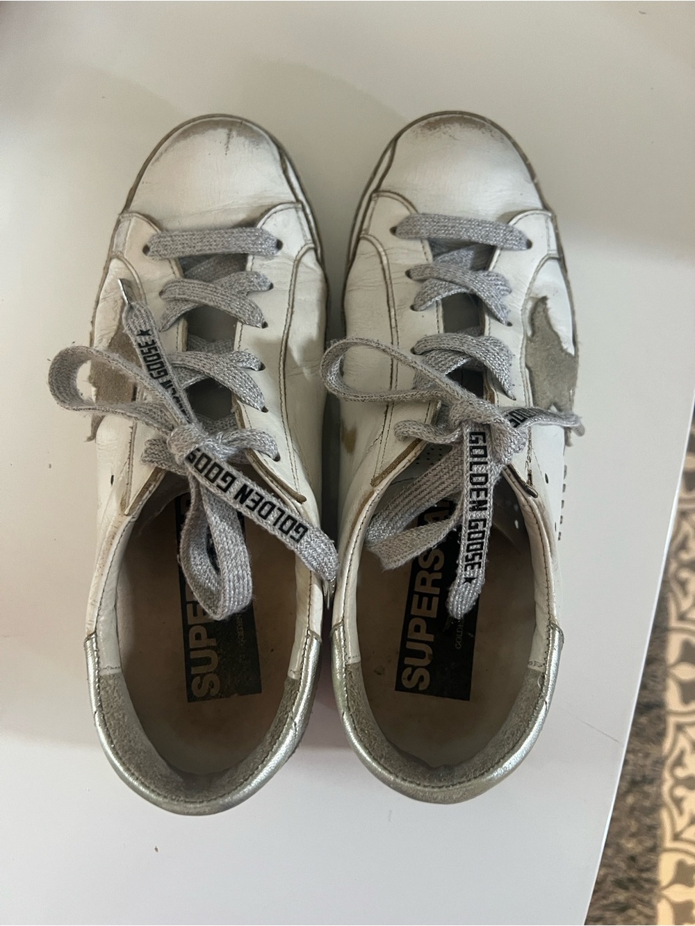 Golden Goose White Leather Sneakers with Silver Accents